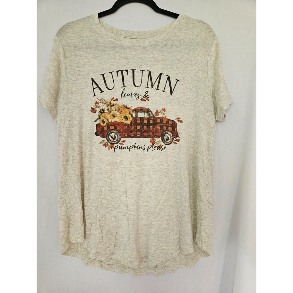 Maurices Women's Short Sleeve Shirt Size Medium Graphic Print Crew Neck Tan